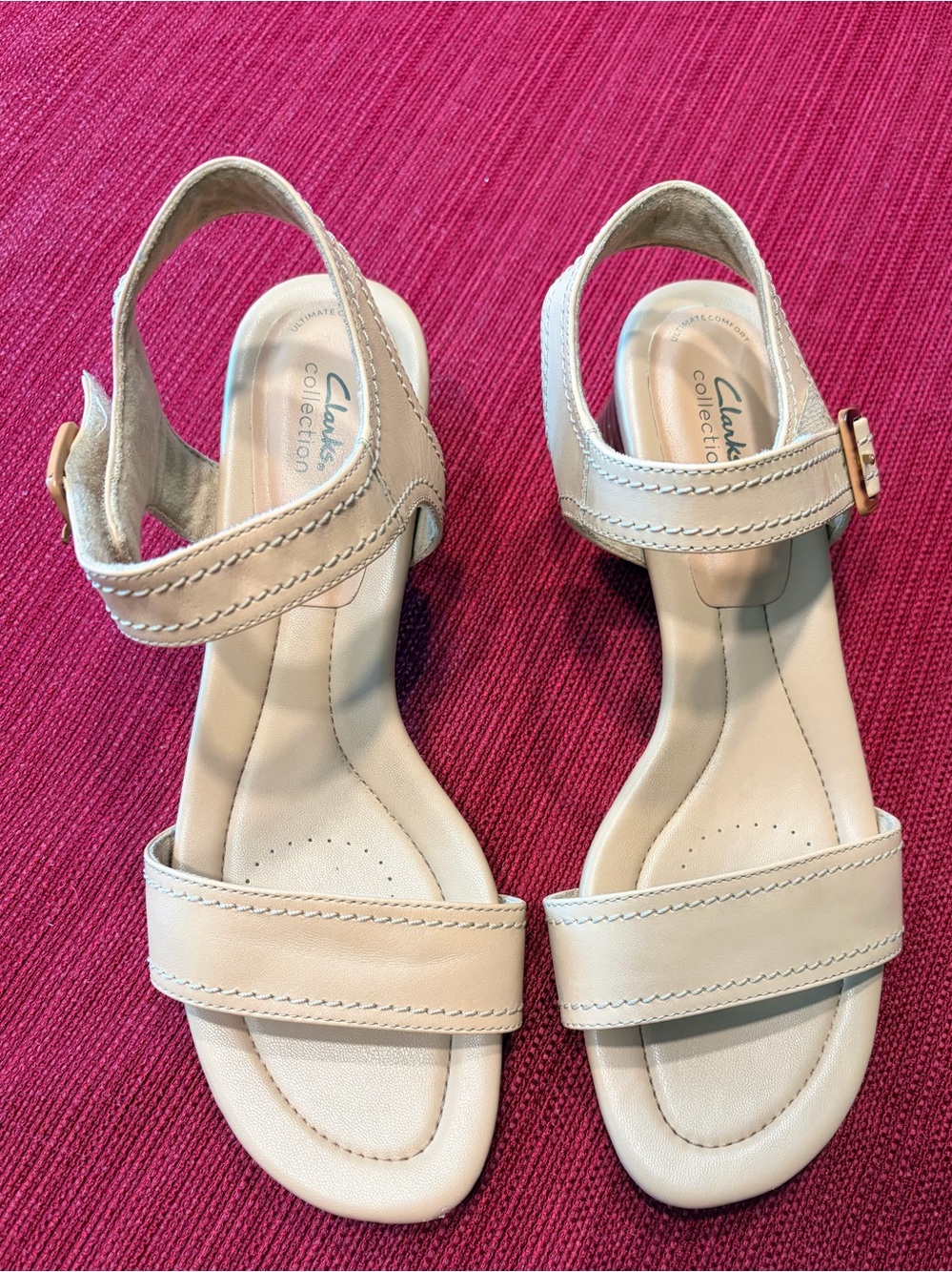 Clarks Collection Desirae Coast Beige Leather Heeled Sandals Size 11